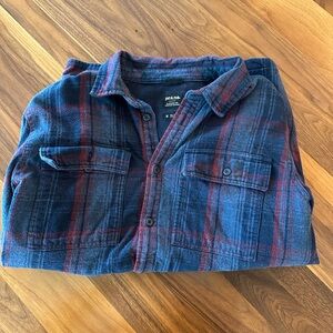 prAna Men's Blue and Red Plaid Thermal-Lined Flannel